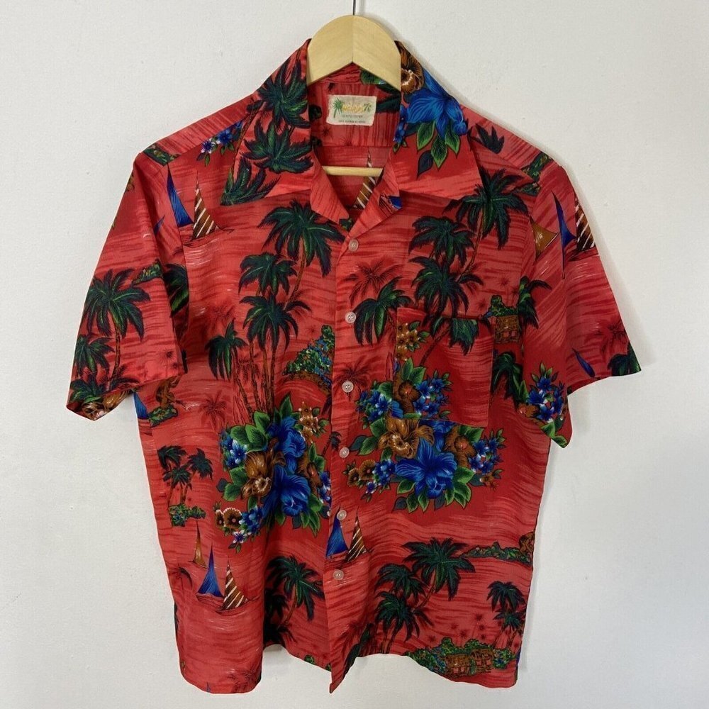 Vintage Waikiki 76‎ Hawaiian Shirt 42 Tiki Totem Natives People Men S